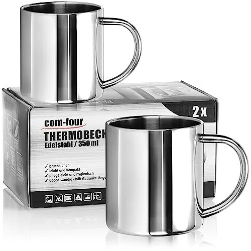 com-four® 2x Edelstahl Thermobecher in silber von COM-FOUR