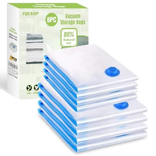 Vakuumbeutel 8 Stück 4 Groß 80x60cm + 4 Kleine 60x40cm Aufbewahrungsbeutel Reise Vakuum Wiederverwendbar Kleiderbeutel für Kleidung Bettdecken Bettwäsche Kissen