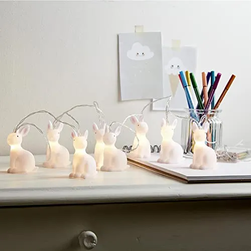 LED Lichterkette Hasen Bunny 10 weiße Häschen 1,35m Batteriebetrieben mit Timer Osterhasen Osterdeko dekorative Lichterkette für Ostern