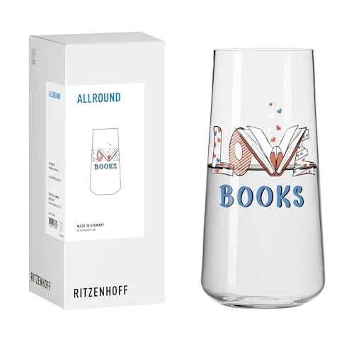 RITZENHOFF 8272001 Allroundglas 600 ml - Serie Bücher - mit Spruch LOVE BOOKS - Made in Germany