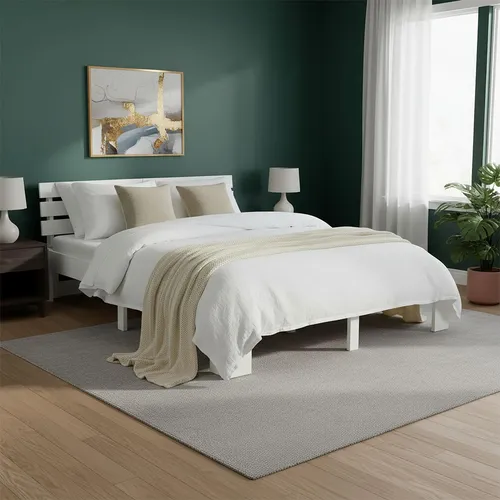 Homestyle4u Holzbett 180x200 mit 2 Matratzen in Weiß