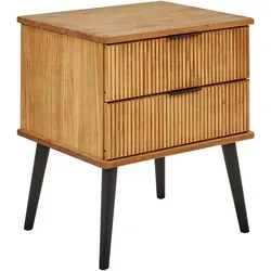 Nachttisch TIMMINS aus Kiefernholz mit 2 Schubladen - Skandinavischer Nachttisch aus hellem Kiefernholz mit geriffelten Schubladen. Bietet elegantes Design und praktischen Stauraum für Ihr Schlafzimmer oder Wohnzimmer.