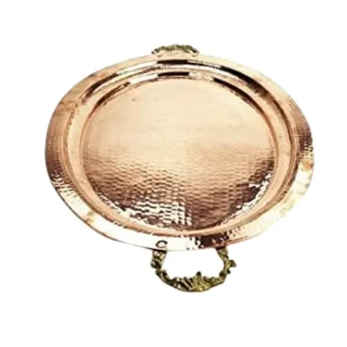 CopperGarden Serviertablett 40x52 cm I Deko-Tablett aus Kupfer mit Messinggriffen I Deko Schale I Kupferschale I Orientalische Dekoplatte I 2kg Kupfergewicht I Handarbeit