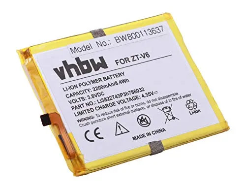 vhbw Akku kompatibel mit ZTE Blade D6, V6, X7 Handy Smartphone Telefon (2200 mAh, 3,8 V, Li-Polymer)