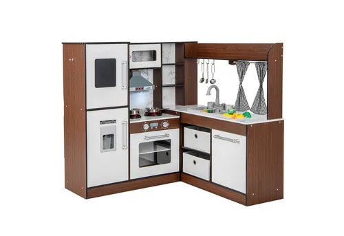 COSTWAY Holzeck-Spielküche mit Lichtern & Geräuschen