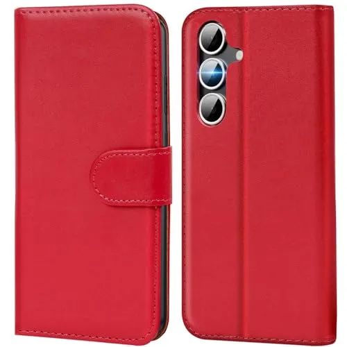 CoolGadget Handyhülle mit Kartenfach für Samsung Galaxy S25 Wallet Case, Brieftaschen Hülle aus Kunstleder mit Kartenfach, kompatibel mit Samsung Galaxy S25 (6,2 Zoll), Rot