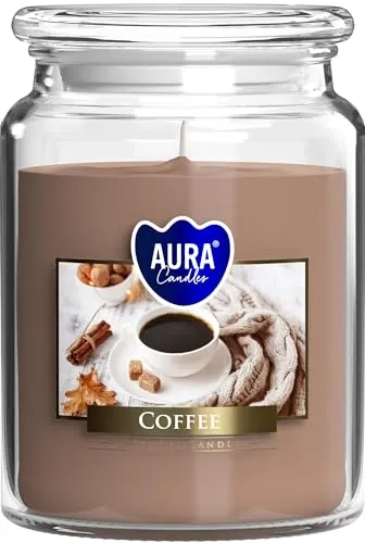 BISPOL Große Duftkerze im Glas mit Deckel, 100 Stunden brennend, Durchmesser 9,9 cm und Höhe 14 cm, Duft: Kaffee
