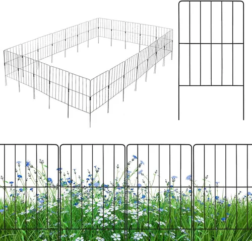 GOPLUS 25 Stück Gartenzaun Metall, 60 cm hoch - Gartenzäune: Flexibel kombinierbarer, rostfreier Metallzaun mit 360° drehbaren Verbindern, ideal zum Schutz Ihrer Pflanzen vor Kleintieren.