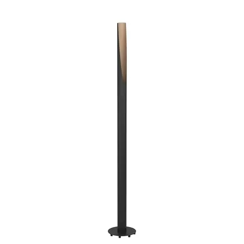 EGLO LED Stehlampe Barbotto, elegante Eck Standleuchte aus Stahl und Holz - Standleuchte aus FSC-zertifiziertem Holz und Metall für stilvolles, warmweißes Licht; ideal für gemütliche Wohnzimmeratmosphäre mit praktischem Fußtrittschalter.