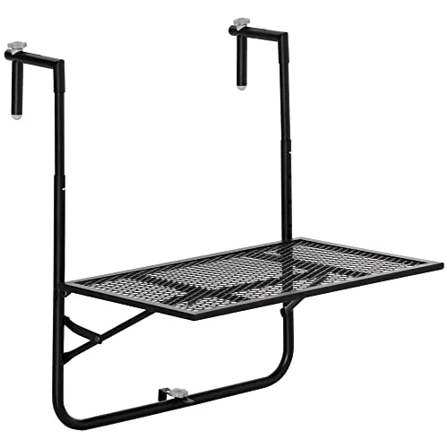 Outsunny Balkonhängetisch klappbar 4-Fach höhenverstellbarer Hängetisch aus Metall wetterfest Balkontisch Beistelltisch Klapptisch für Balkon-& Terrassengeländer Tisch zum Einhängen 60x40 cm Schwarz