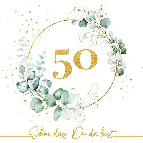 Servietten goldene 50 mit Eukalyptus für festliche Anlässe in weiß von Serviettenshop