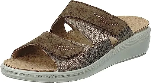 Rohde Damen Pantolette Rivella 5729 mit Glitzer und Wechselfußbett - Komfortable Pantoletten aus hochwertigem Leder mit Strass und Glitzer-Effekten, ideal für warme Sommertage. Der Klettverschluss sorgt für optimale Anpassung und das herausnehmbare Fußbett für individuellen Tragekomfort.