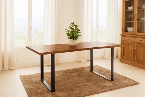 SAM® Baumkantentisch Quarto, Akazienholz, Baumkante, Metallgestell U-Form, bis 3 Meter