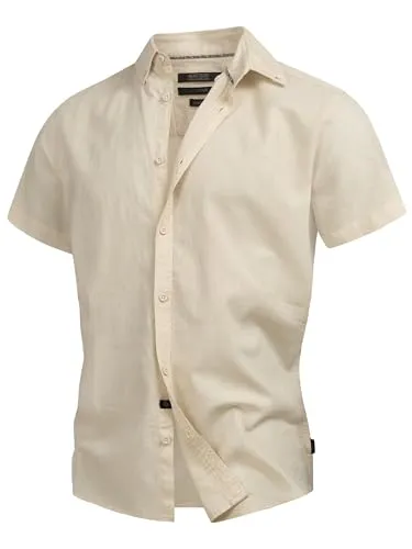 Indicode Herren INBravida Leinenhemd Kurzarm-Hemd mit Button-Down-Kragen – Sommerhemd für Männer Fog, L - Leichtes, atmungsaktives Leinenhemd für optimalen Tragekomfort an warmen Tagen. Ideal für Freizeit, Büro oder Reisen. Regular Fit für eine bequeme Passform. Hochwertige Verarbeitung und modernes Design!