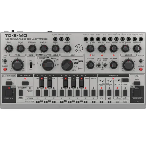 Behringer TD-3-MO-SR: Modded Out Analog Bass Line Synthesizer - Synthesizer & Soundmodule; erweiterte Funktionen mit 16-Step-Sequenzer und vollanalogen Signalweg für kreative Klanggestaltung.
