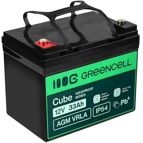 Green Cell AGM 12V 33Ah mit IP54 Akku Vlies Batterie VRLA Blei Batterie Bleiakku Versorgungsbatterie Zyklenfest Wartungsfrei Caravan Photovoltaik Rollstuhl Solarbatterie Wohnwagen (12V 33Ah)