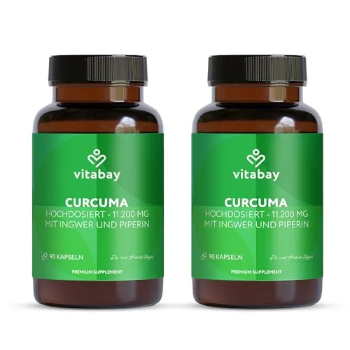 Produktbild Vitabay Kurkuma Kapseln hochdosiert – 180 Vegane Tabletten mit 500 mg Curcuma & Piperin – Kurkumin Extrakt – Curcumin Supplement – 1 Kapsel täglich