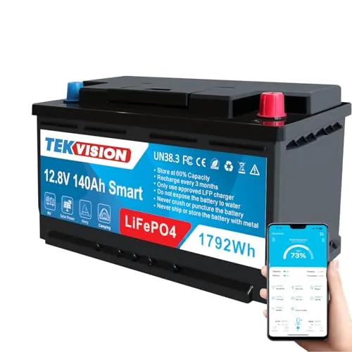 Tekvision Lithium LiFePO4 12V 140Ah H7 bluetooth JBD 150A BMS 1792W Leistungsstark Versorgung Batterie Wohnmobil Boot Solaranlage Wohnwagen Haushalt Marine Caravans LiFePo4 12V 100Ah (12.8V 140Ah H7)
