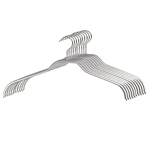 MAWA Kleiderbügel für Kinder, 10 Stück, Platzsparende und rutschfeste Oberteilbügel für Hemden & Blusen, 360° Drehbar, Hochwertige Antirutsch-Beschichtung, 28 cm, Silber