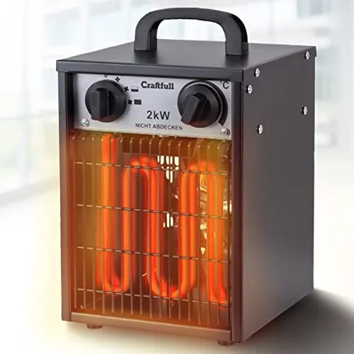 Craftfull elektrischer Heizlüfter Bauheizer HL200 - 2000 Watt - Elektroheizkörper mit 3 Jahren Garantie, ideal für Räume bis 30 m². Leise, mit stufenloser Thermostatsteuerung und Überhitzungsschutz. Perfekt für Indoor und Outdoor-Einsatz!