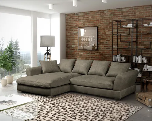 Couchgarnitur TIZIAN L-Form in Wildlederoptik-Grau in braun von Fun Möbel