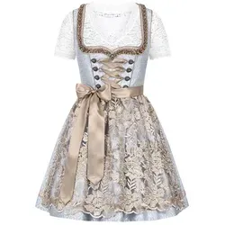 Steigenhöfer Manufaktur Dirndl Damen im Set - Vicky - Mit Miederhaken, funkelnden Steinen und Perlen (Das Set beinhaltet Kleid, Bluse und Schürze) Midi Dirndl - 60cm Rock - Miederhaken mit funkelnden Steinen & Perlen blau 46