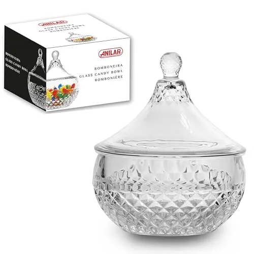 Annastore Glasschale mit Deckel H 14 cm - Ø 13 cm in aufwendiger und stilvoller Optik - Schale aus Glas mit Deckel - Konfektschale - Süßigkeitenschale - Plätzchenschale - Schmuckschale - Ringschale