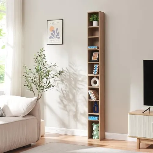 [en.casa] CD Regal Tynset DVD Regal mit 10 Ablagefächern CD Aufbewahrung 187 x 20 x 17 cm Standregal höhenverstellbare Regalböden Sonoma-Eichenoptik