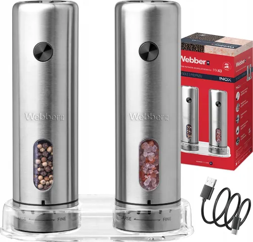 Produktbild Elektrische Pfeffer- Und Salzmühle Mit Usb-Akku, 2 Stück, Edelstahl, Webber
