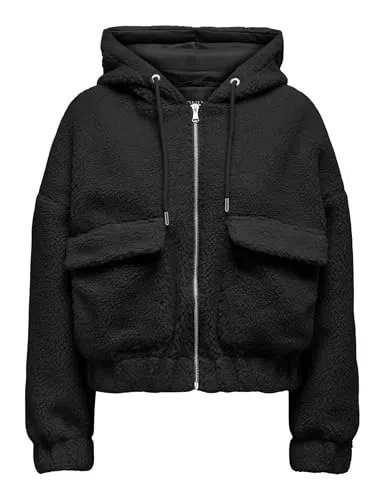 ONLY Kurzjacke schwarz XS (34) - Funktionsjacke aus 100% Polyester, mit lockerer Passform und praktischen Patten-Klappentaschen, ideal für lässige Outfits.
