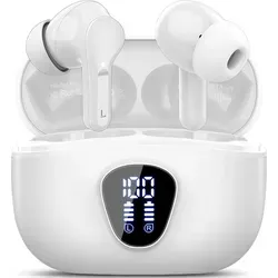 BESNOOW Bluetooth Kopfhörer In Ear, Wireless 5.4 - Weiß - Erleben Sie mit den BESNOOW Bluetooth Kopfhörern erstklassigen Klang und Komfort. Mit 40 Stunden Akkulaufzeit, IP7 Wasserdichtigkeit und intuitiver Touch-Bedienung sind sie der perfekte Begleiter für Musik, Arbeit und Sport.