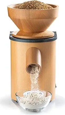 Mockmill LINO 100 Getreidemühle - Getreidemühle mit stufenlos verstellbarem Mahlwerk aus Korund-Keramik, mahlt 100 g Mehl pro Minute. Ideal für gesundes Vollkorn- und glutenfreies Mehl. Umweltfreundliches Holzgehäuse, leicht zu bedienen und zu reinigen.