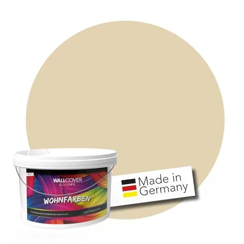 WALLCOVER hochwertige Wandfarbe für Innen | Sandbeige | 2.5L für 20m² | Hochdeckende Innenfarbe Matt (Klasse 1) | Profi Qualität aus Deutschland