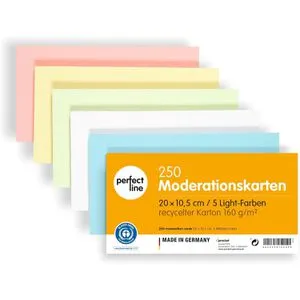 perfect-line Moderationskarten Pastell, 250 Stück, rechteckig, farbig sortiert, 10,5 x 20cm