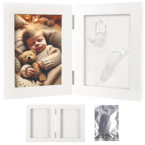 Your Design Geschenke: Gipsabdruck-Set mit 2-teiligem Holzrahmen für Baby-Hand-& Fußabdruck (Bilderrahmen Holz, 3D-Abdruck, Füße)