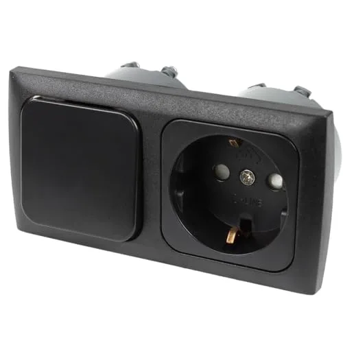 HABA B.V. C-Line Steckdose mit Schalter und Abdeckrahmen - Steckdose für Caravan und Wohnmobile, mit Schalter und Berührungsschutz, hochwertiger Kunststoff und UV-beständig für optimale Sicherheit.