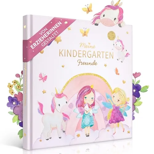 EULENTALER® Freundebuch Kindergarten Mädchen - Poesiealben & Freundschaftsbücher mit handgemalten Einhörnern und Feen, ideal zum Festhalten von Erinnerungen und Freundschaften in der Kindergartenzeit.