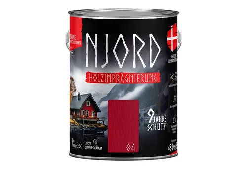 NJORD Holzgrundierung 5L - Fischerhütte - Hochwertige NJORD Holzimprägnierung für dauerhaften Holzschutz. Widerstandsfähig gegen Wetterbedingungen, ideal für den Außenbereich. Erhältlich in 14 skandinavischen Farben.