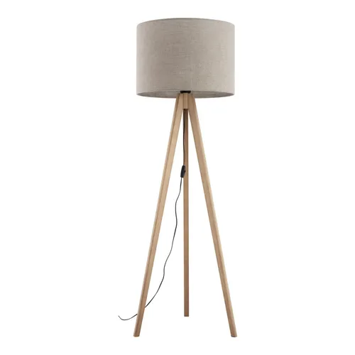 Licht-Erlebnisse Stehlampe NOLAN, Dreibein 145 cm aus Kiefernholz - Elegante Stehlampe für das Wohnzimmer mit blendarmem Leinen-Sschirm. Praktischer Kabelschalter und freie Leuchtmittelwahl für individuelle Lichtgestaltung – Qualität Made in EU.