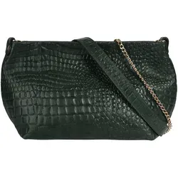 Umhängetasche SAMANTHA LOOK, Damen, grün - Elegante Umhängetasche aus echtem Leder mit edler Reptilienprägung. Made in Italy, ideal für Alltag und festliche Anlässe. Praktisches Hauptfach mit Reißverschluss und abnehmbarer goldener Taschenkette.