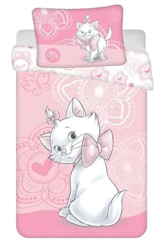Jerry Fabrics Bettwäsche Marie Aristocats, 100% Baumwolle, Bettbezug 100 x 135 cm und Kissenbezug 40 x 60 cm, Rosa
