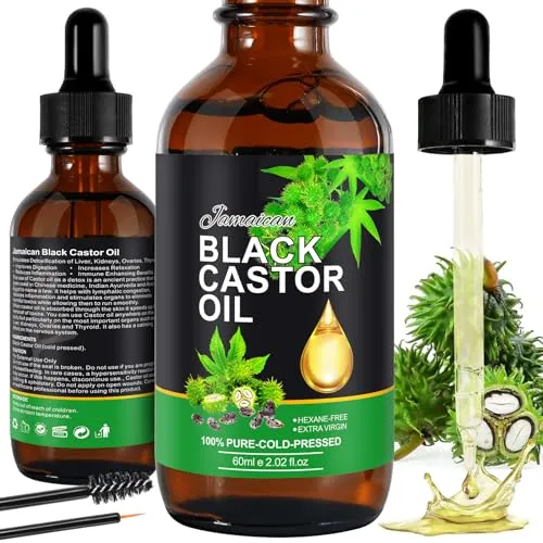 Kaltgepresst Rizinusöl Bio 60ml - Natürliches jamaikanisches Schwarzes Rizinusöl, 100% Rein, Organic Castor Oil for Hair Growth, Rizinus Öl für Körper, Haare, Nägel, Wimpern, Augenbrauen