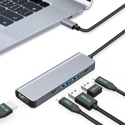 Moman Docking Station, USB C Hub 5 in 1 mit 100W PD, 4K@30Hz HDMI, 5Gbps USB 3.0, 2.0, Type C, Multiport Adapter Mehreren Anschlüssen für Maus, Tastatur, U Disk, Flash Drive, Mobile