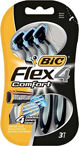 BIC Flex 4 Comfort Rasierer Set Männer, 4 Klingen, Für empfindliche Haut, 3 Stück