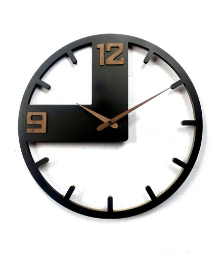 K&L Wall Art Pendelwanduhr MDF Wanduhr Holz Pendeluhr Schwarz Naturholz (lautloses Uhrwerk ohne Ticken)