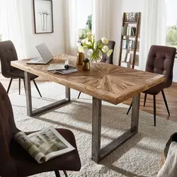 Wohnling Esstisch WL5.949 - Mango Massivholz 200x100 cm - Esstisch aus hochwertigem Mango Massivholz mit stabilen Metallkufen, ideal für ein modernes Esszimmer im Industry & Loft Design.