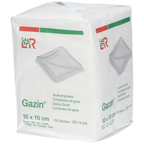 Gazin® Mullkompresse 10 cm x 10 cm unsteril - 8 lagig - Tamponaden & Tupfer - Hochsaugfähige Mullkompresse aus 100% Baumwolle, ideal für Wundreinigung und Abdeckung, erhältlich mit oder ohne Röntgenkontrastfaden.
