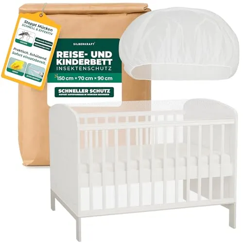 Silberkraft Insektenschutz für Reise- und Kinderbett, Faltbares Mückennetz 150×70×90 cm - Ideal für Reise- und Kinderbetten: Das atmungsaktive Mückennetz (150×70×90 cm) schützt zuverlässig vor Insekten und sorgt für angenehme Luftzirkulation. Kompakt und leicht im Transportbeutel – perfekt für unterwegs!