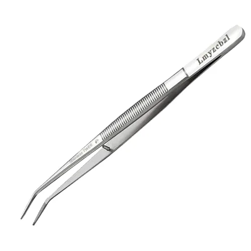 Lmyzcbzl Gebogene Pinzette, Edelstahl Pinzette, Nähmaschine Pinzette, Universal-Pinzette, Mehrzweckpinzette, mit Gebogener Gezahnter Spitze