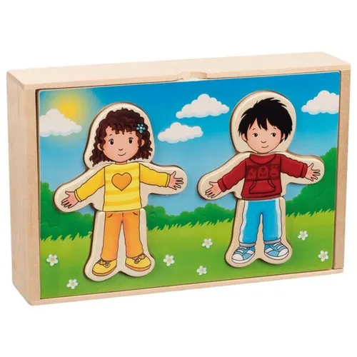 goki Anziehpuppenpuzzle Junge und Mädchen im Holzkasten 57475 Holzpuzzle  NEU
